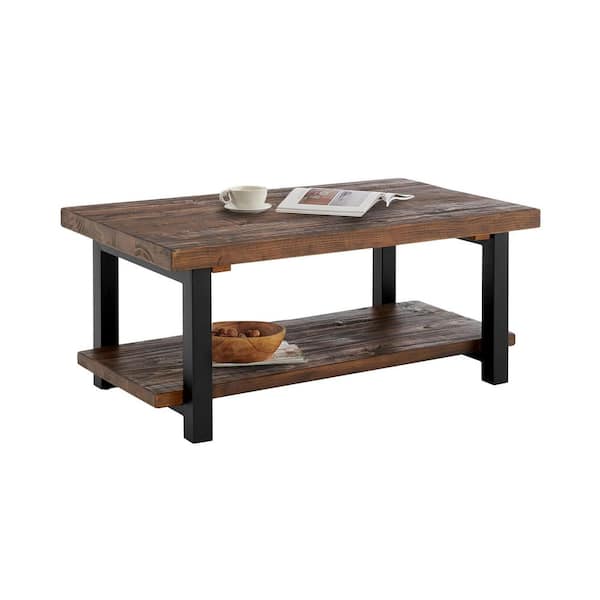 Pomona 42 in. Rustic/Natural Rectangle Wood Top Coffee Table with Shelf
