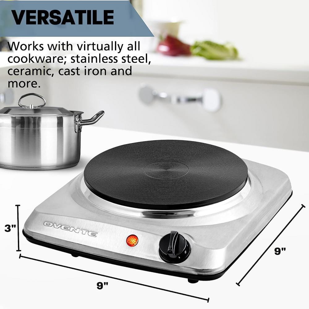 Compact Silver Stainless Steel Single Burner Electric Hot Plate