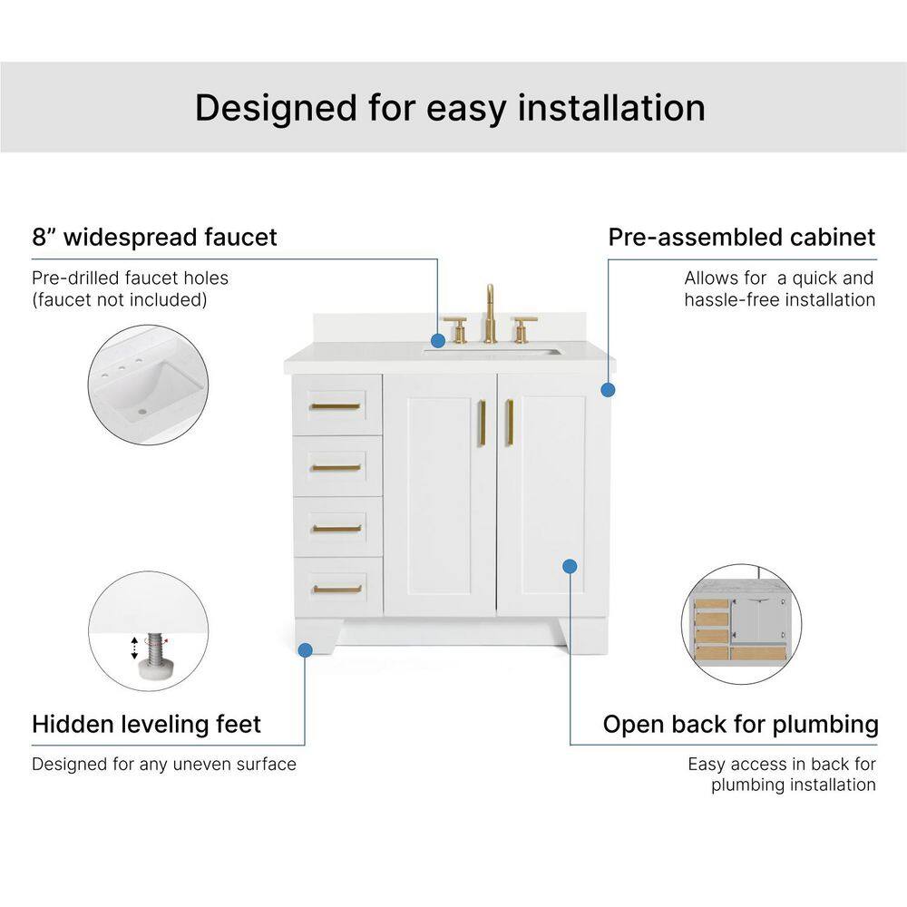 White Freestanding Single Sink Bathroom Vanity with Quartz Top