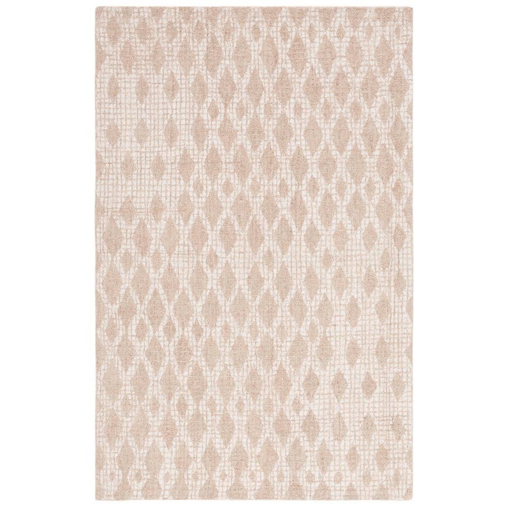 Handmade Beige/Ivory Abstract Wool Rectangular Area Rug 5' x 8'