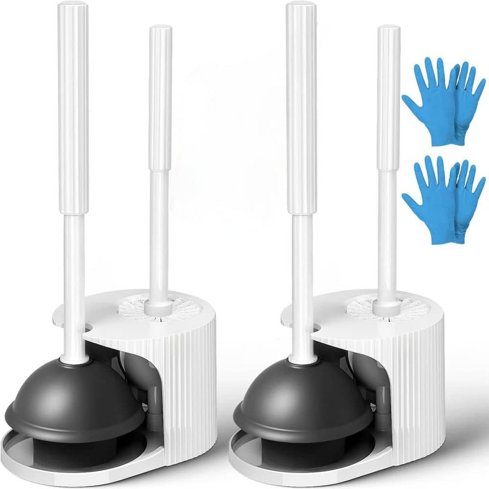 2 Pack 2 in 1 Toilet Brush and Holder Set with Plunger and Clean Gloves, Bathroom Cleaning Tools in Cream White price history on PriceWatchPro