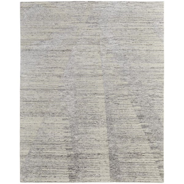 4 ft. x 6 ft. Ivory and Gray Abstract Hand Knotted Worn Faded Area Rug