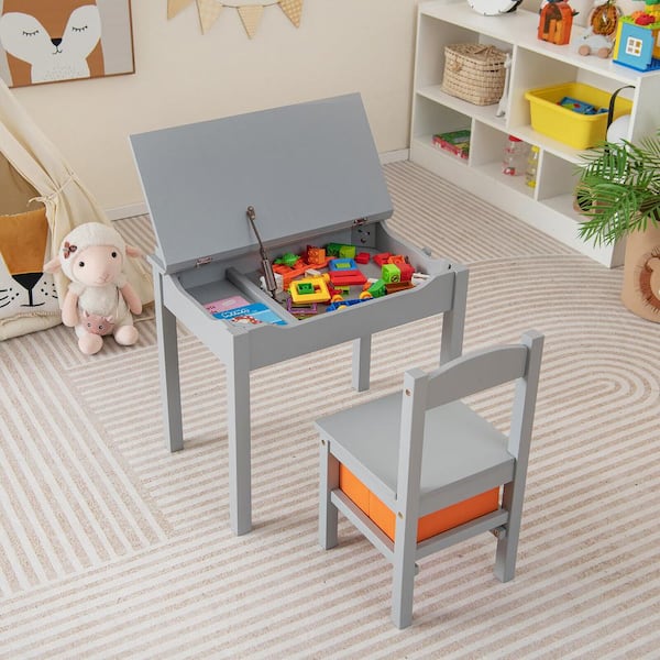 Kids Table and Chair Set Wood Activity Study Desk w/ Storage Drawer Hook