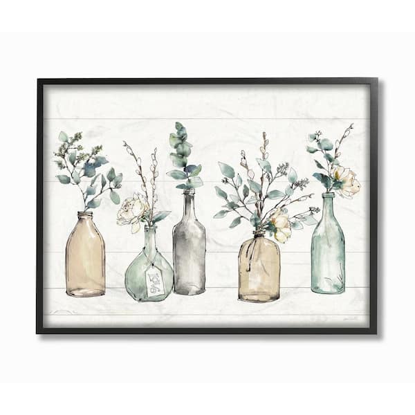 Stupell Industries 24 in. x 30 in. "Bottles And Plants Farm Wood Textured Design" by Anne Tavoletti Framed Wall Art