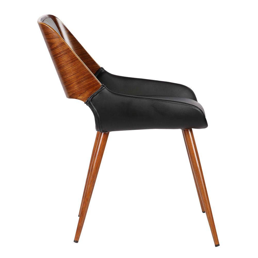Black Faux Leather Walnut Wood Mid-Century Side Chair