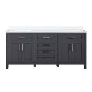 Tahoe 72 in. W Bath Vanity in Dark Charcoal with Cultured Marble Vanity Top in White with White Basins and Power Bar