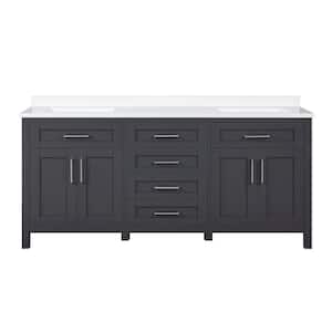 Tahoe 72 in. W x 21 in. D x 34 in. H Double Sink Bath Vanity in Dark Charcoal with White Engineered Stone Top and Outlet