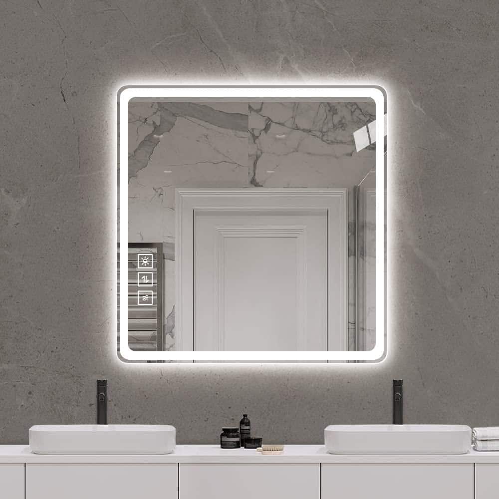 36 in. W x 36 in. H Led Lights Square Frameless Silver Mirror with Light 5 