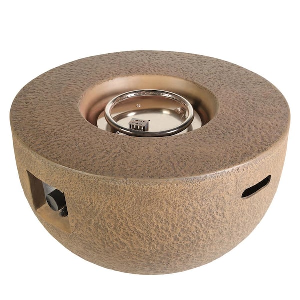 SUMOLULIFE 30 in. Brown Round Concrete Propane Fire Pits with Lava Rocks