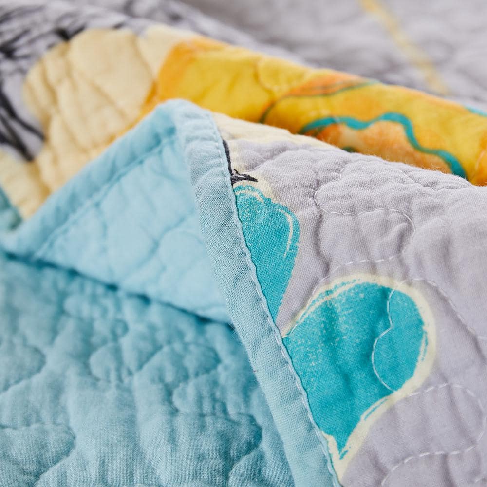 Watercolor Dream Floral Gray and Turquoise Cotton Throw Blanket