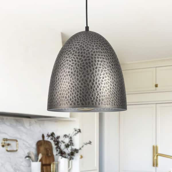 EDISLIVE Nathan 1-Light 11.8 in. Industrial Antique Silver Hammered Chandelier Dome Pendant Light