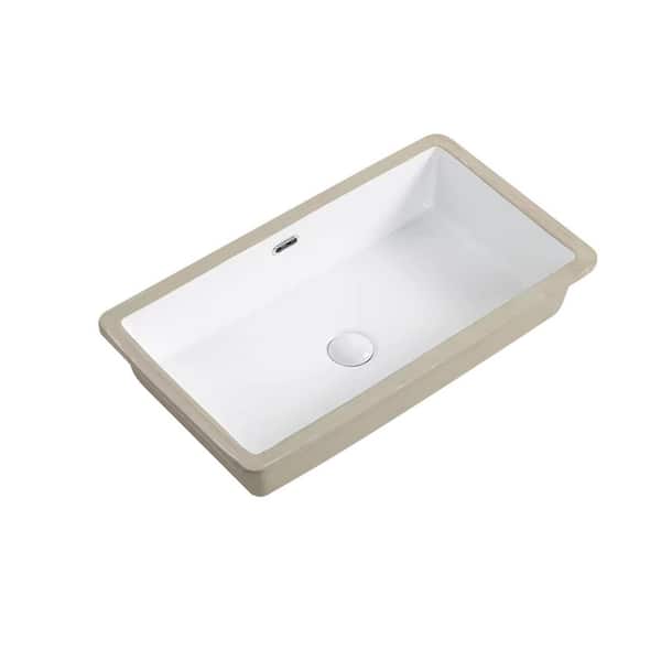27.56 in. Undermount Rectangular Ceramic Bathroom Sink in Milk White