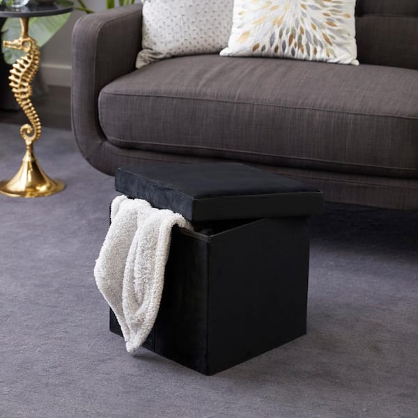 Litton Lane 15 in. Black Polyester Modern Storage Stool
