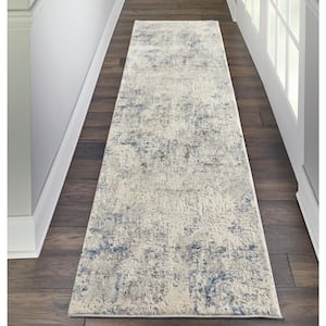Rustic Textures Ivory/Grey-Blue 2 ft. x 8 ft. Abstract Contemporary Kitchen Runner Area Rug