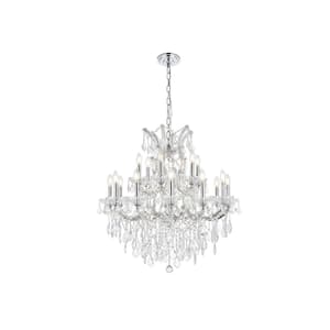 Timeless Home 30 in. L x 30 in. W x 28 in. H 19-Light Chrome Transitional Chandelier with Clear Crystal