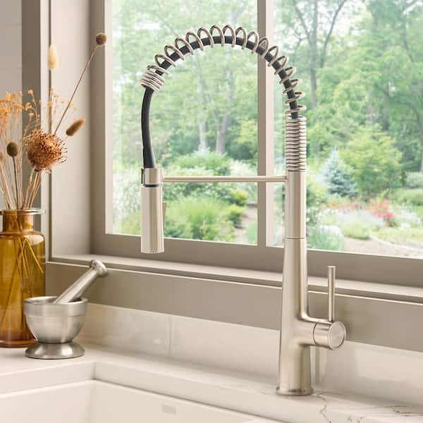 Seneca Brushed Nickel Stainless 23.75 in. H Single Handle Pull Down Sprayer Kitchen Faucet with 360° Spout Swivel