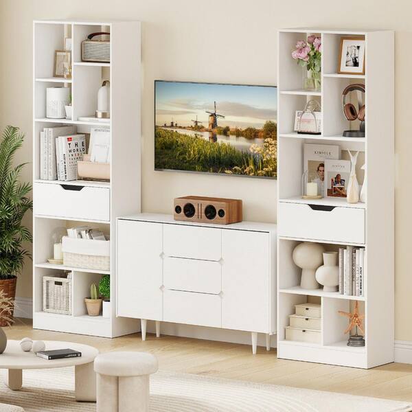 Bunpeony 61inch Tall Freestanding Bookcase with Drawer 8-Cube