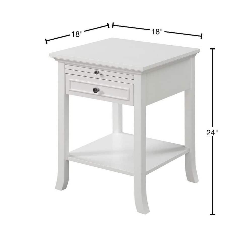 Logan White Wood End Table with Drawer and Storage Shelf