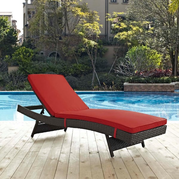 Sojourn Wicker Outdoor Patio Chaise Lounge with Sunbrella Canvas Red Cushions