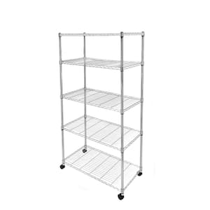 36.6 in. x 17.7 in. x 7.9 in. 5-Tier Chrome Heavy Duty Shelf with 4-Wheels and Adjustable Shelves