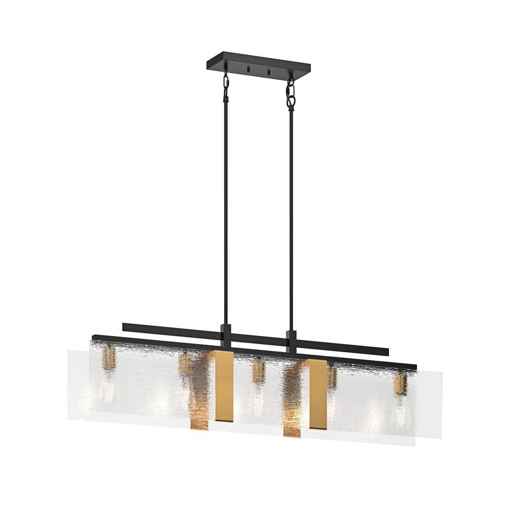 Modern 44.48 in. 5-Light Rectangle Black Chandelier Large Linear Water Ripp