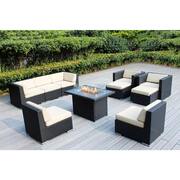 Ohana Black 10 -Piece Wicker Patio Fire Pit Seating Set with Supercrylic Beige Cushions