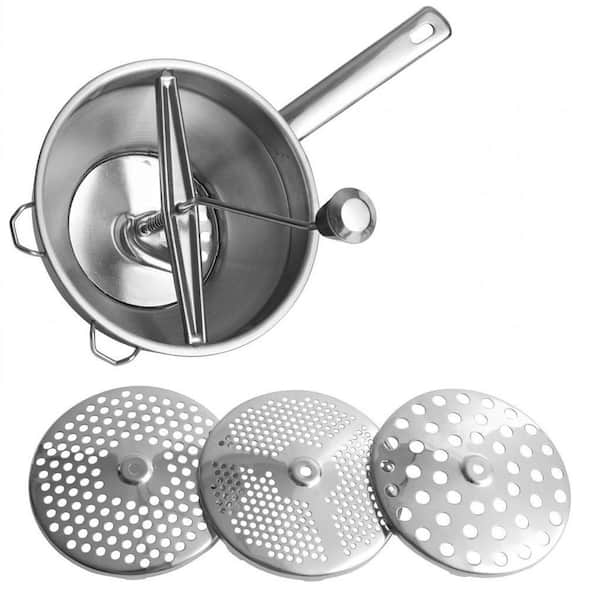Stainless Steel Tomato Sauce Food Mill with 3 Grinding Discs and Ergonomic Rotary Handle for Potatoes