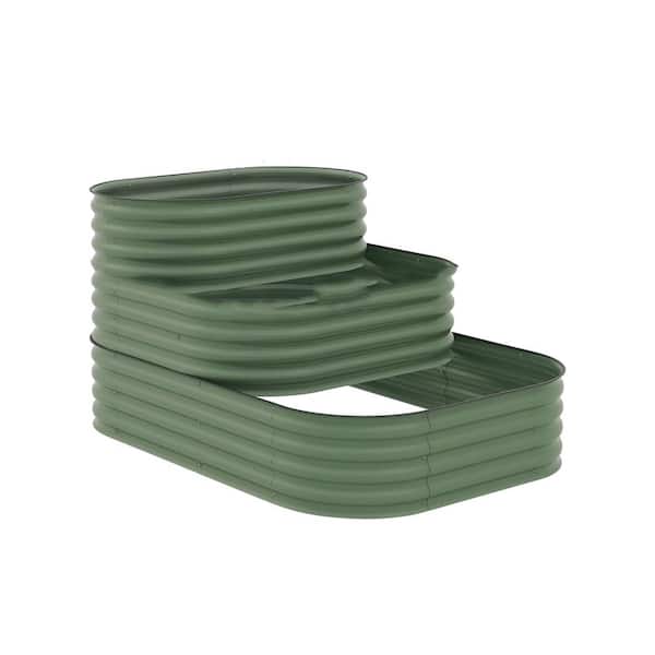 Zeus & Ruta 62.25 in. x 43 in. x 32.25 in. Outdoor 3-Tier Metal Raised Garden Bed Kit with Rubber Strip Edging, Open Bottom, Green