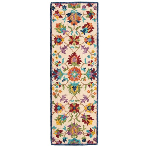 Aspen Ivory/Blue 2 ft. x 11 ft. Floral Runner Rug