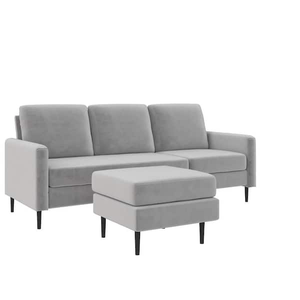 Dorel Living Lauriana 81 in. Straight Arm 1-Piece Velvet L Shaped Pillowback Sectional Sofa in Light Gray