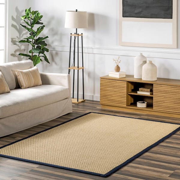 Meena Faux Seagrass Navy 5 ft. x 8 ft. Bordered Indoor/Outdoor Area Rug