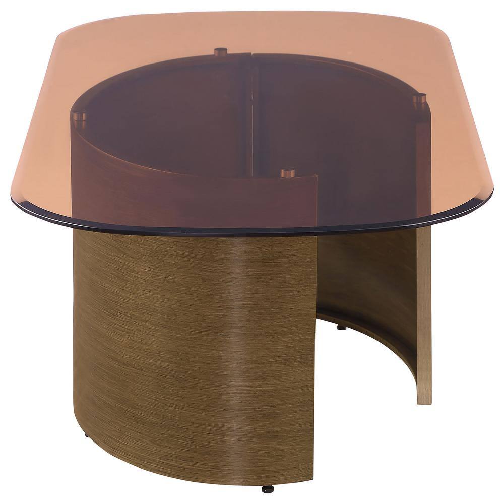 Rectangular Tawny Glass Coffee Table with Brushed Bronze Base