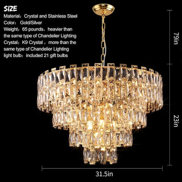 Jushua Modern 31.5 in. 21-Light Gold Luxury Crystal Chandelier