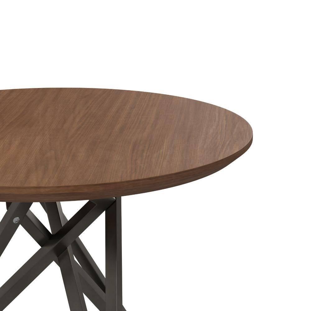 Kimya Round Walnut Wood Dining Table with Black Steel Legs