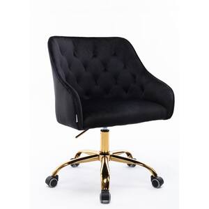 Black Velvet Fabric Upholstered Office Chair with Arms