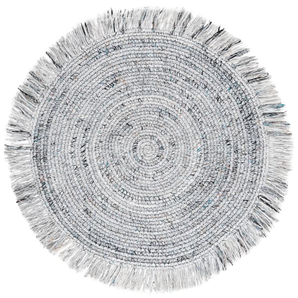 Renewal 3 ft. x 3 ft. Ivory/Black Woven Fringe Round Area Rug
