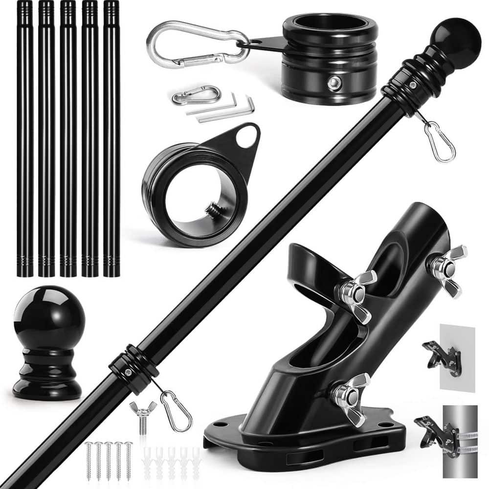 OGETFUUR 6 ft. Stainless Steel Flag Pole Kit, 1 in. Metal Flag Rings ...