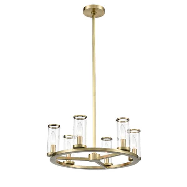 ALORA Revolve 19 in. 6 Light 60-Watt Clear Glass/Natural Brass Chandelier