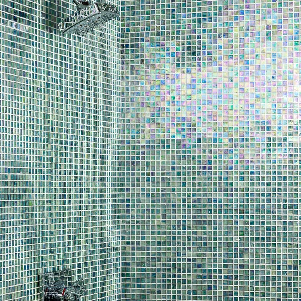 Zephyr Green Polished Glass Mosaic Tile for Walls and Floors