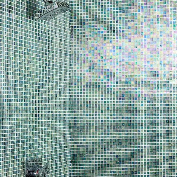 Breeze Caribbean Ocean 12-3/4 in. x 12-3/4 in. Face Mounted Glass Mosaic Tile (1.15 sq. ft./Each)