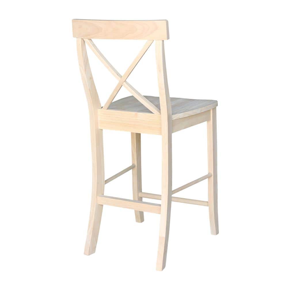 Traditional Solid Parawood X-Back 24" Counter Stool, Unfinished