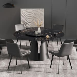 59 in. Black Round Sintered Stone Top Dining Table with Carbon Steel Base Seats (Seats 8)