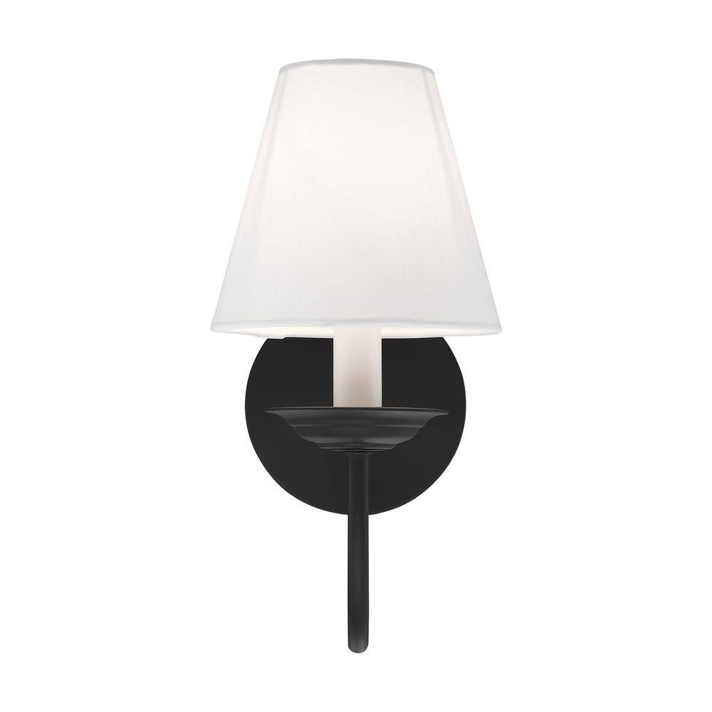 Black Steel Wall Sconce with Off-White Shade