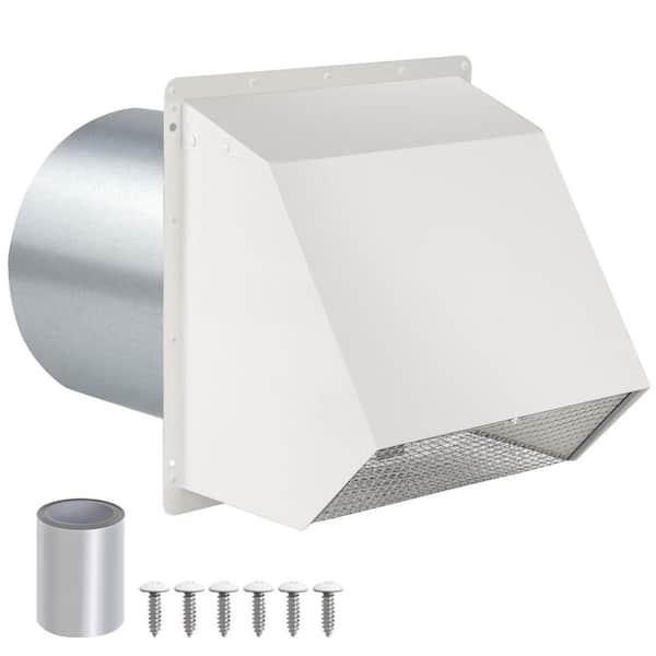 6 in. Metal Vent Hood Wall Exhaust Vent Cover, Dryer Vent Cover Outside for Range Hood Kitchen Air Ventilation in White