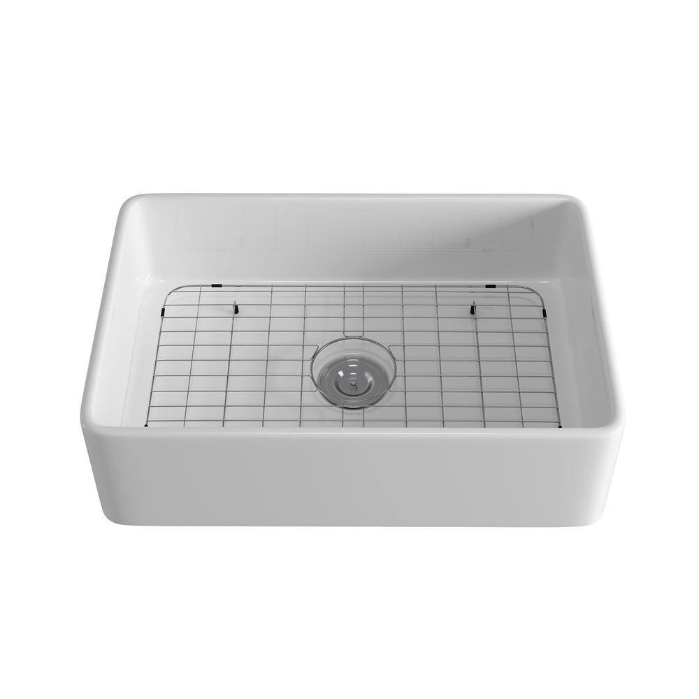 White Ceramic 30 in. Single Bowl Corner Farmhouse Apron Workstation Kitchen