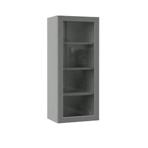 Designer Series Melvern Storm Gray Shaker Assembled Wall Kitchen Cabinet with Glass Door (18 in. x 42 in. x 12 in.)