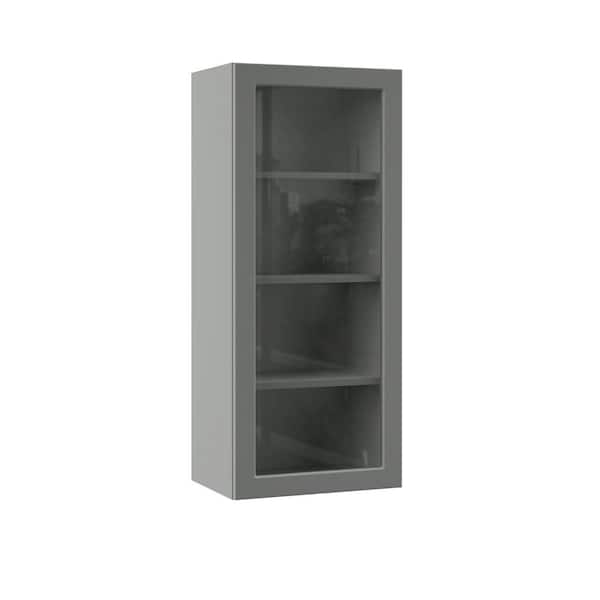 Hampton Bay Designer Series Melvern 18 in. W x 12 in. D x 42 in. H Assembled Shaker Glass Door Wall Kitchen Cabinet in Storm Gray