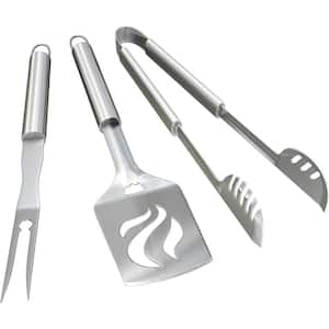 BBQ Tools Set - Includes Spatula, Tongs, & Fork - Heavy-Duty Stainless Steel, Dishwasher Safe (3-Piece)