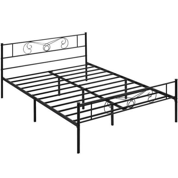 Idealhouse Black Queen Metal Platform Bed Frame with Headboard and Footboard IH0XBENDFI The