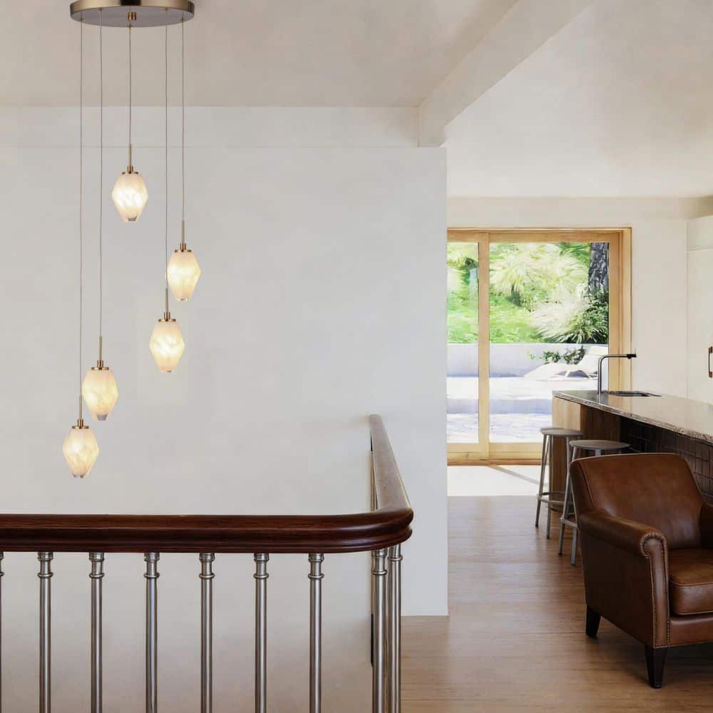 VEXA 5-Light Electroplated Brushed Brass Modern Chandeliers with Diamond-Shaped Glass Shades for Dining Island price history on PriceWatchPro